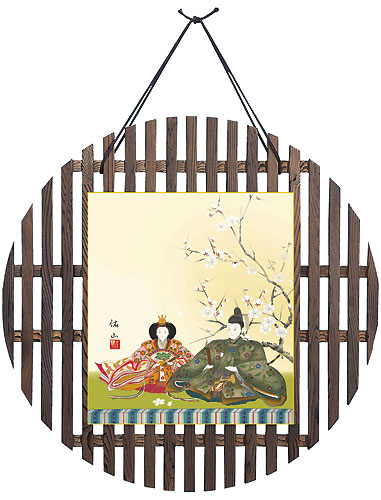 焼杉格子丸色紙掛