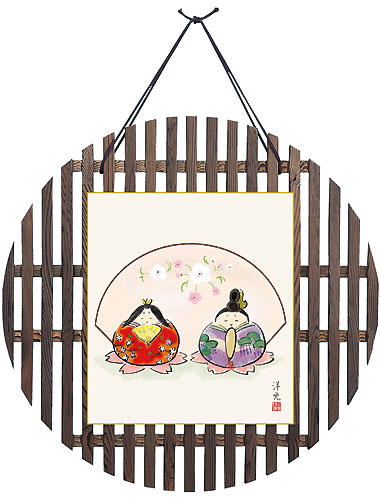 焼杉格子丸色紙掛