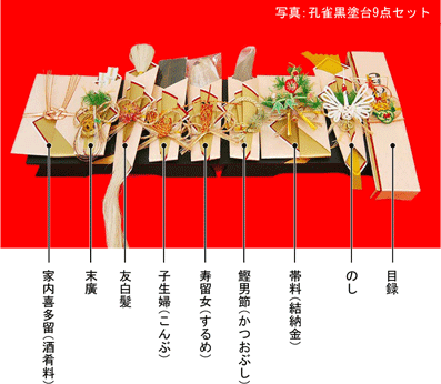 孔雀黒塗台9点セット