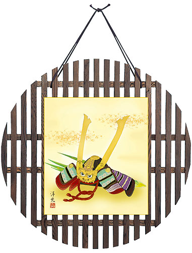 焼杉格子丸色紙掛