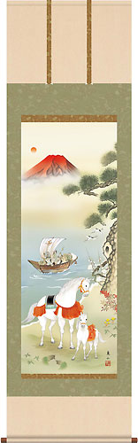 榎本東山作 双馬七福縁起図
