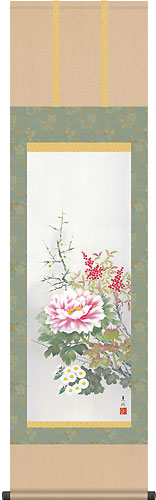 花鳥の掛け軸 幸田薫風作 四季花