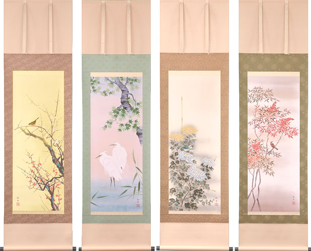 長江桂舟作 四季花鳥 お得な4本セット