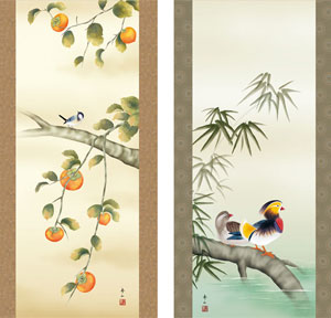 花鳥の掛け軸 鈴村秀山作 四季爛漫 お得な4本セット 花鳥の掛け軸 鈴村秀山作 四季爛漫 お得な4本セット