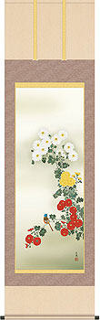 菊花に小鳥