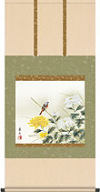 菊花に小鳥