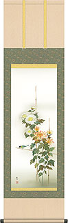 菊花に小鳥