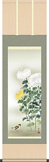 菊花に小鳥