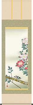 山茶花に小鳥