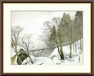 川合 玉堂、驛外雪、非売品、限定レゾネ、新品額装付、画集画、状態良好 川合玉堂作 日本の名画 雪中水車