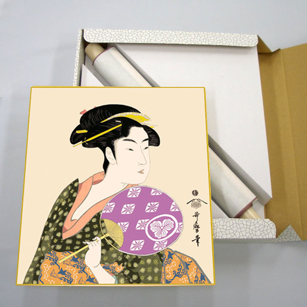 色紙掛1幅・色紙4枚セット 浮世絵・美人画 喜多川歌麿作