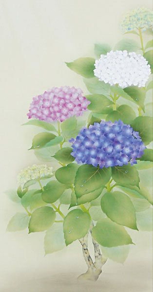 花鳥の掛け軸 鈴木優莉作 紫陽花