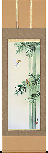 萩原緑翠作 竹に雀